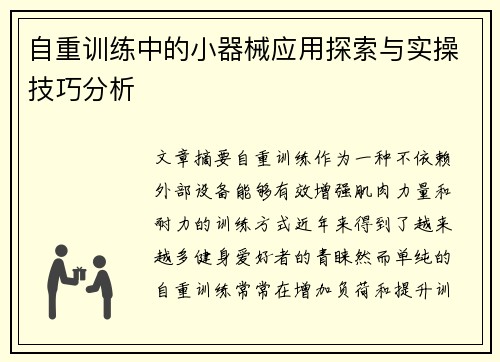 自重训练中的小器械应用探索与实操技巧分析